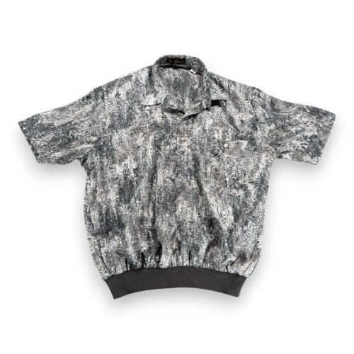 Vintage Alan Stuart Polo Shirt Adult LARGE Gray Silver Abstract Banded USA 80s