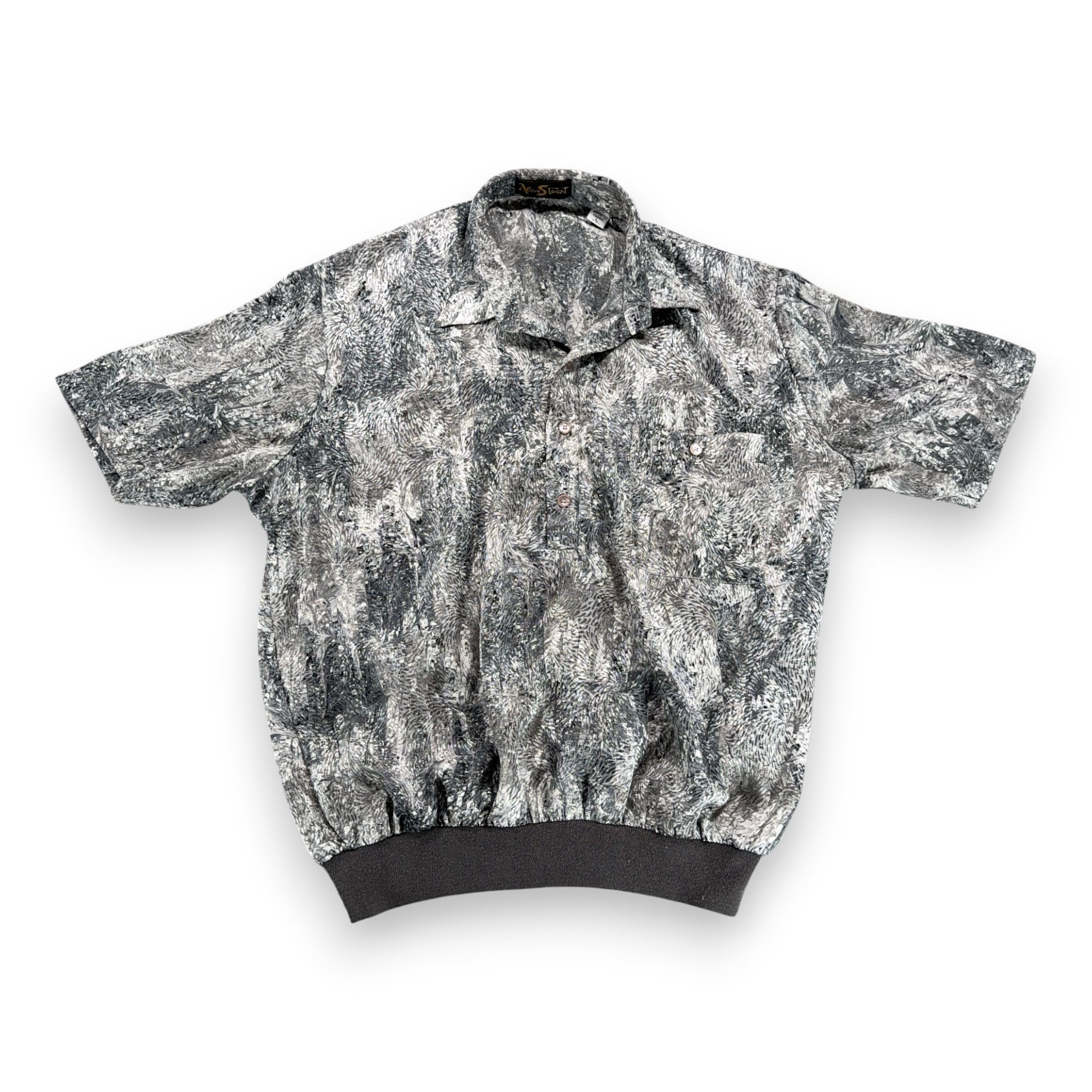 Vintage Alan Stuart Polo Shirt Adult LARGE Gray Silver Abstract Banded USA 80s-1 Vintage Alan Stuart Polo Shirt Adult LARGE Gray Silver Abstract Banded USA 80s