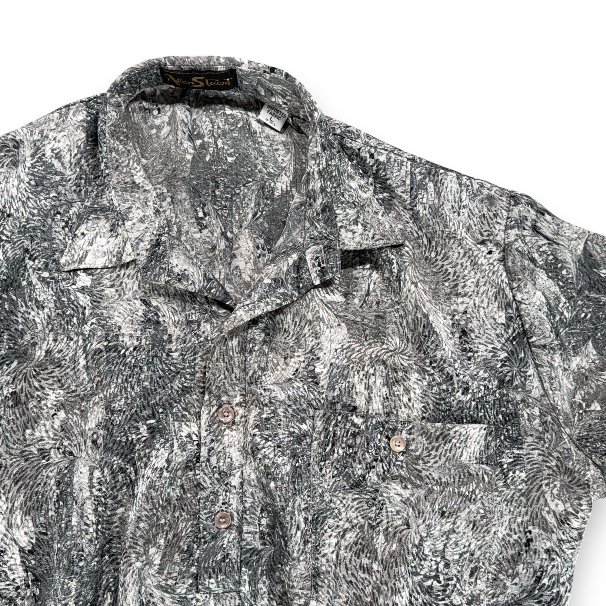 Vintage Alan Stuart Polo Shirt Adult LARGE Gray Silver Abstract Banded USA 80s-2 Vintage Alan Stuart Polo Shirt Adult LARGE Gray Silver Abstract Banded USA 80s