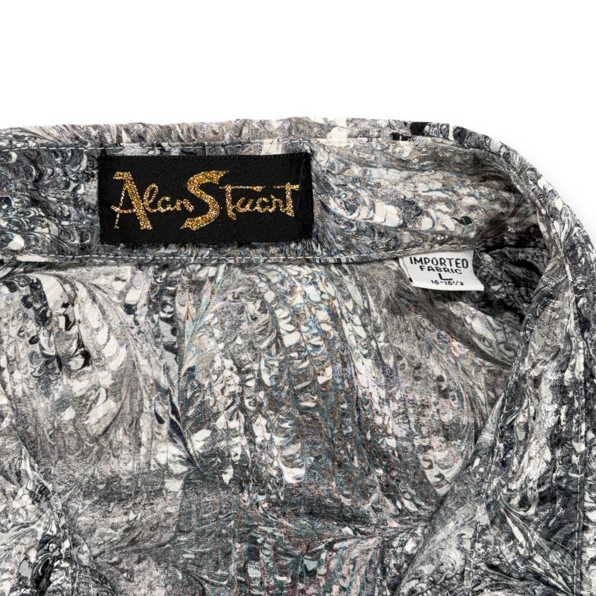 Vintage Alan Stuart Polo Shirt Adult LARGE Gray Silver Abstract Banded USA 80s-4 Vintage Alan Stuart Polo Shirt Adult LARGE Gray Silver Abstract Banded USA 80s
