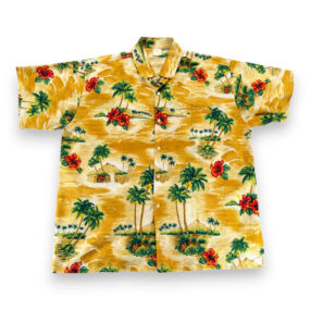 Vintage Hawaiian Shirt Adult EXTRA LARGE Yellow Palm Tree Floral Tropical 80s