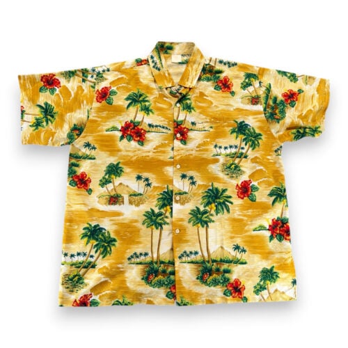Vintage Hawaiian Shirt Adult EXTRA LARGE Yellow Palm Tree Floral Tropical 80s