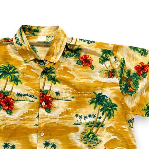 Vintage Hawaiian Shirt Adult EXTRA LARGE Yellow Palm Tree Floral Tropical 80s-2 Vintage Hawaiian Shirt Adult EXTRA LARGE Yellow Palm Tree Floral Tropical 80s
