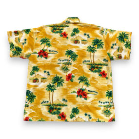 Vintage Hawaiian Shirt Adult EXTRA LARGE Yellow Palm Tree Floral Tropical 80s