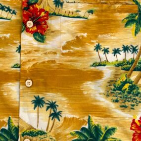 Vintage Hawaiian Shirt Adult EXTRA LARGE Yellow Palm Tree Floral Tropical 80s
