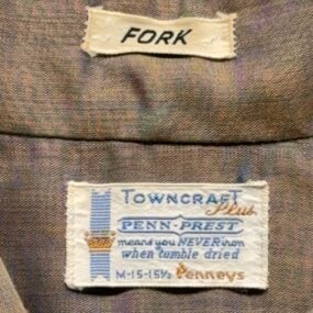 Vintage Towncraft Shirt Adult MEDIUM Gold Blue Shimmer JC Penney Prest USA 60s
