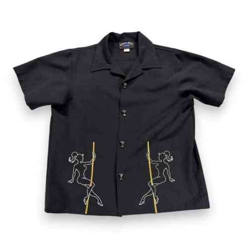 Vintage Casino Wear Shirt Adult MEDIUM Black Cocktail Showgirl Pole Dancer 90s
