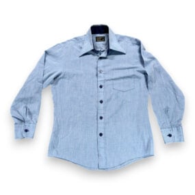 Vintage JCPenney Shirt Adult MEDIUM Blue Chambray Pocket Navy Trim Workwear 70s