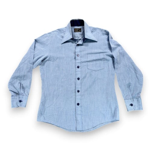 Vintage JCPenney Shirt Adult MEDIUM Blue Chambray Pocket Navy Trim Workwear 70s