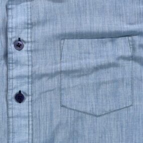Vintage JCPenney Shirt Adult MEDIUM Blue Chambray Pocket Navy Trim Workwear 70s