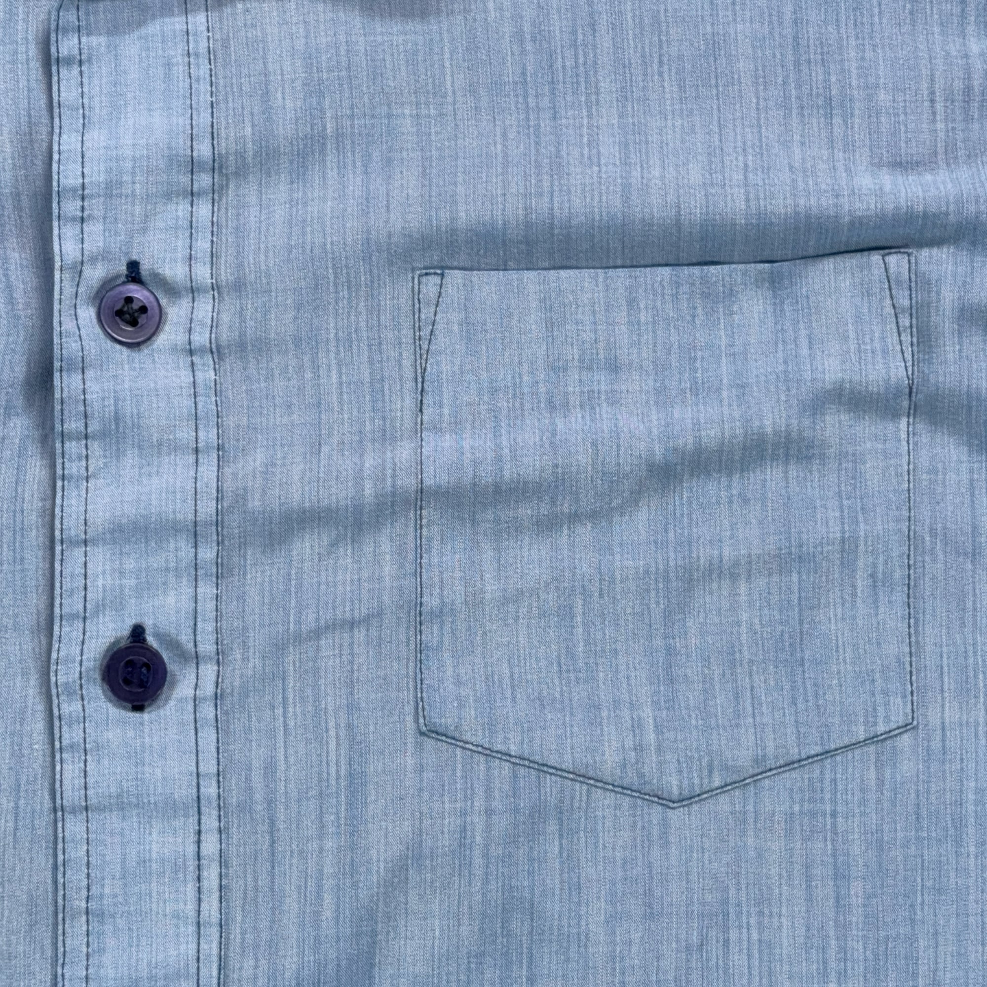 Vintage JCPenney Shirt Adult MEDIUM Blue Chambray Pocket Navy Trim Workwear 70s-5 Vintage JCPenney Shirt Adult MEDIUM Blue Chambray Pocket Navy Trim Workwear 70s