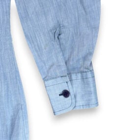 Vintage JCPenney Shirt Adult MEDIUM Blue Chambray Pocket Navy Trim Workwear 70s