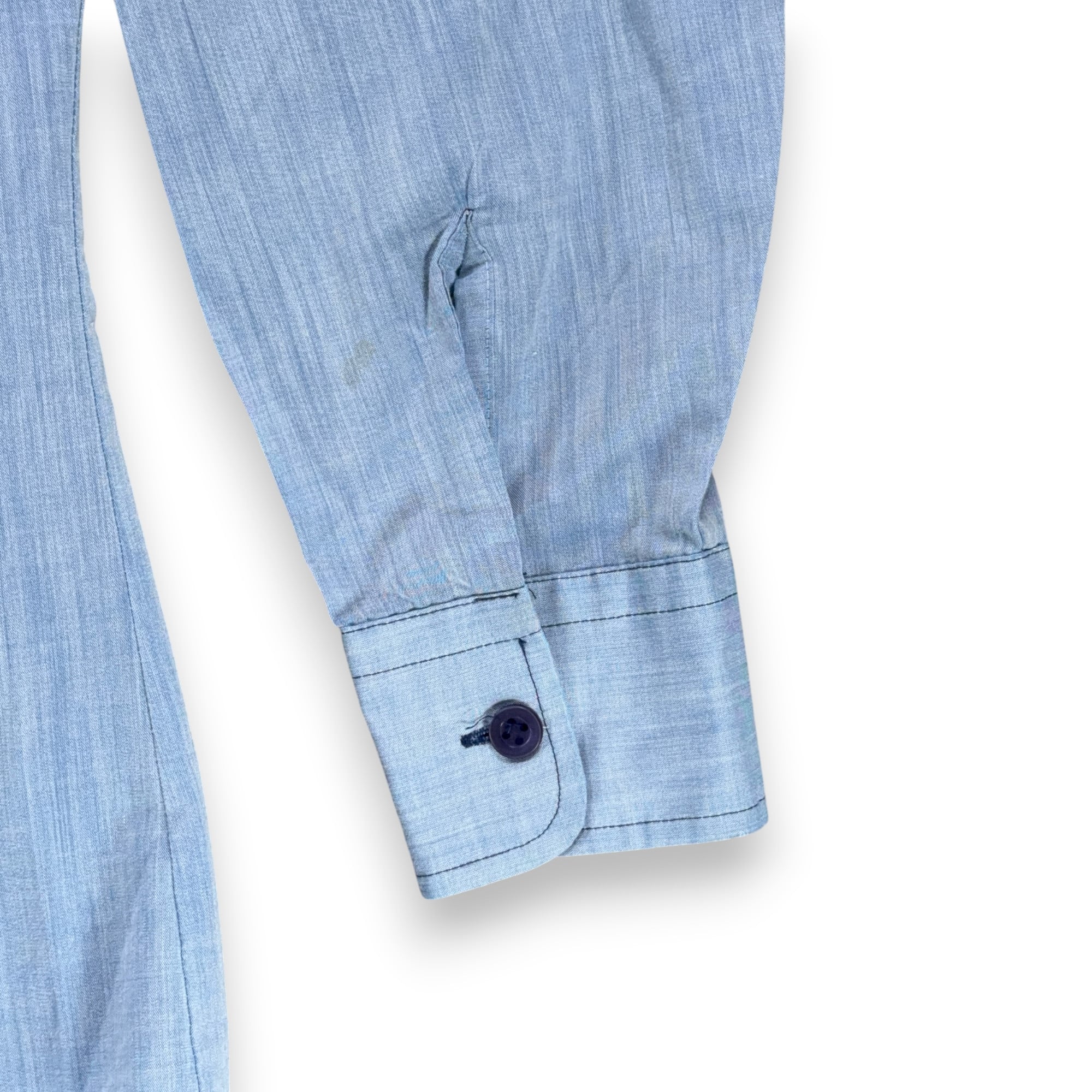 Vintage JCPenney Shirt Adult MEDIUM Blue Chambray Pocket Navy Trim Workwear 70s-7 Vintage JCPenney Shirt Adult MEDIUM Blue Chambray Pocket Navy Trim Workwear 70s