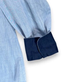 Vintage JCPenney Shirt Adult MEDIUM Blue Chambray Pocket Navy Trim Workwear 70s