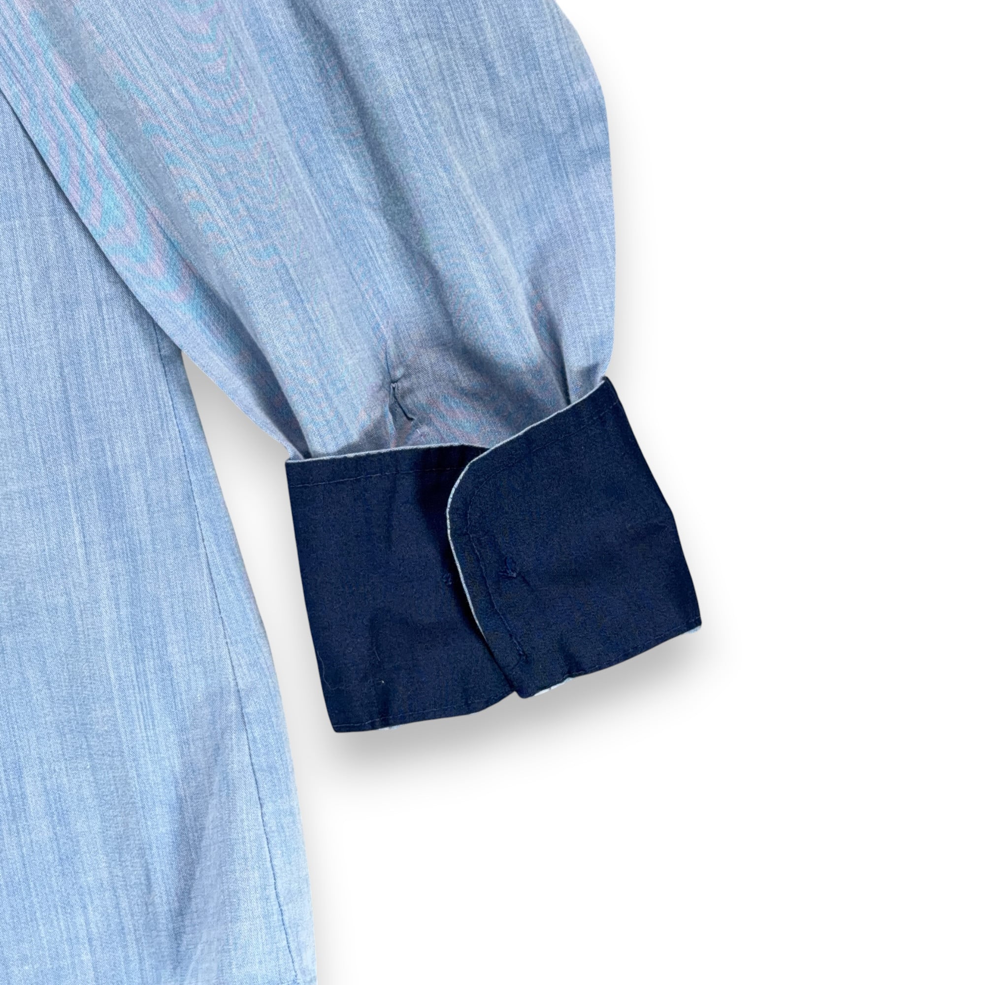 Vintage JCPenney Shirt Adult MEDIUM Blue Chambray Pocket Navy Trim Workwear 70s-8 Vintage JCPenney Shirt Adult MEDIUM Blue Chambray Pocket Navy Trim Workwear 70s