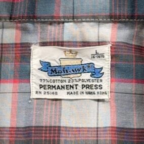 Vintage Mohawk Shirt Adult LARGE Gray Blue Plaid Permanent Press Casual 70s