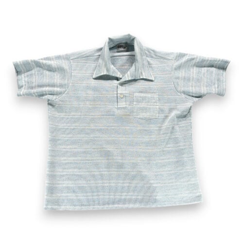 Vintage Pennshire Polo Shirt Adult 2XL XXL Blue White Knit Striped Big Man 70s