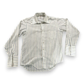 Vintage Enro Dress Shirt Adult LARGE White Blue Geometric French Cuffs Disco 70s