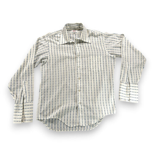 Vintage Enro Dress Shirt Adult LARGE White Blue Geometric French Cuffs Disco 70s