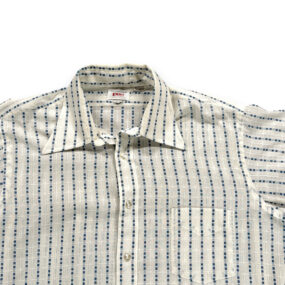 Vintage Enro Dress Shirt Adult LARGE White Blue Geometric French Cuffs Disco 70s