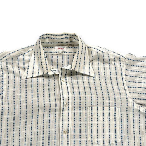 Vintage Enro Dress Shirt Adult LARGE White Blue Geometric French Cuffs Disco 70s-2 Vintage Enro Dress Shirt Adult LARGE White Blue Geometric French Cuffs Disco 70s