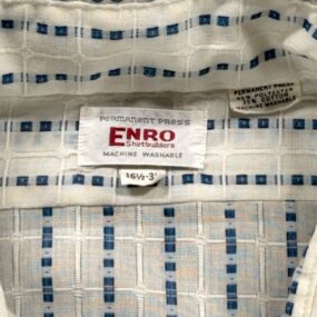 Vintage Enro Dress Shirt Adult LARGE White Blue Geometric French Cuffs Disco 70s