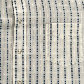 Vintage Enro Dress Shirt Adult LARGE White Blue Geometric French Cuffs Disco 70s