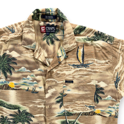 Vintage Chaps Ralph Lauren Hawaiian Shirt Adult LARGE Brown Tropical Scenic Y2K-2 Vintage Chaps Ralph Lauren Hawaiian Shirt Adult LARGE Brown Tropical Scenic Y2K