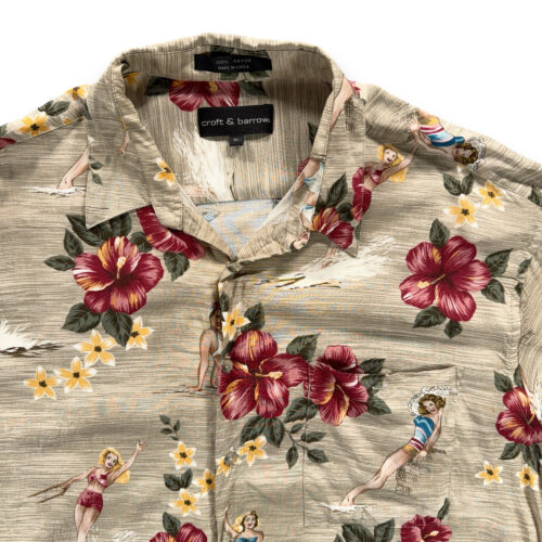 Croft Barrow Hawaiian Shirt Adult EXTRA LARGE Brown Floral Pinup Girl Camp Print-2 Croft Barrow Hawaiian Shirt Adult EXTRA LARGE Brown Floral Pinup Girl Camp Print
