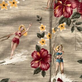 Croft Barrow Hawaiian Shirt Adult EXTRA LARGE Brown Floral Pinup Girl Camp Print