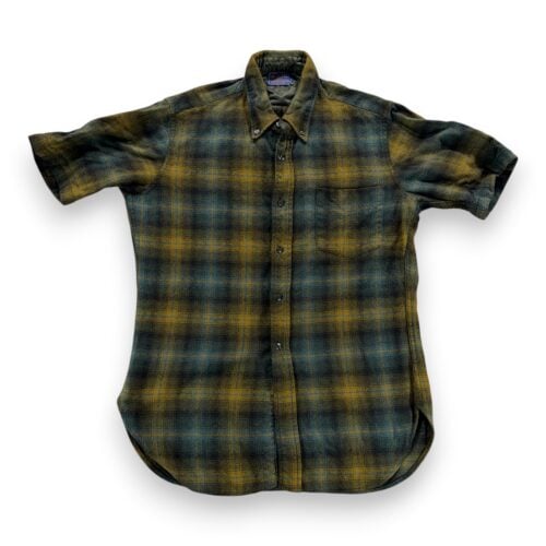 Vintage Pendleton Shirt Adult MEDIUM Green Virgin Wool Brown Blue Plaid USA 70s