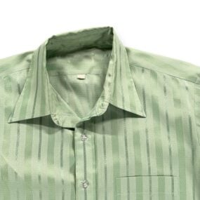 Vintage Disco Shirt Adult LARGE Green Striped Textured Disco Collar Sage 70s