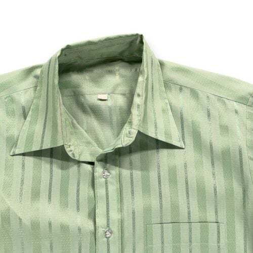 Vintage Disco Shirt Adult LARGE Green Striped Textured Disco Collar Sage 70s-2 Vintage Disco Shirt Adult LARGE Green Striped Textured Disco Collar Sage 70s