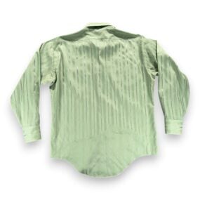 Vintage Disco Shirt Adult LARGE Green Striped Textured Disco Collar Sage 70s