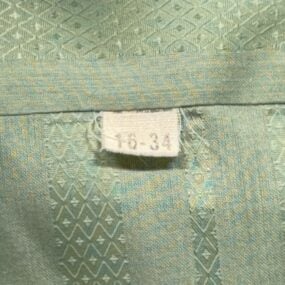 Vintage Disco Shirt Adult LARGE Green Striped Textured Disco Collar Sage 70s