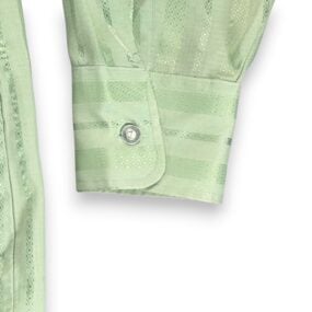 Vintage Disco Shirt Adult LARGE Green Striped Textured Disco Collar Sage 70s