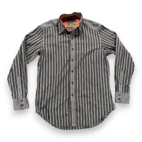 Robert Graham Shirt Adult SMALL Gray Black Striped Plaid Contrast Trim Flip Cuff