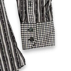 Robert Graham Shirt Adult SMALL Gray Black Striped Plaid Contrast Trim Flip Cuff
