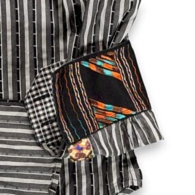 Robert Graham Shirt Adult SMALL Gray Black Striped Plaid Contrast Trim Flip Cuff
