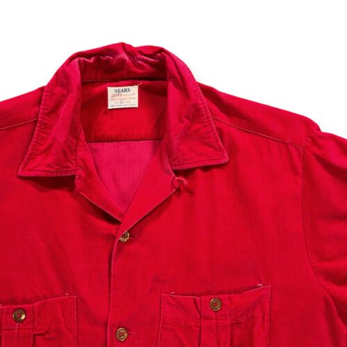 Vintage Sears Shirt Adult MEDIUM Red Corduroy Workwear Loop Camp Collar USA 60s-2 Vintage Sears Shirt Adult MEDIUM Red Corduroy Workwear Loop Camp Collar USA 60s