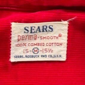Vintage Sears Shirt Adult MEDIUM Red Corduroy Workwear Loop Camp Collar USA 60s