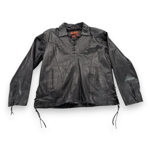 Vintage Hot Leathers Jacket Adult EXTRA LARGE Black Lace Up Western Biker 90s