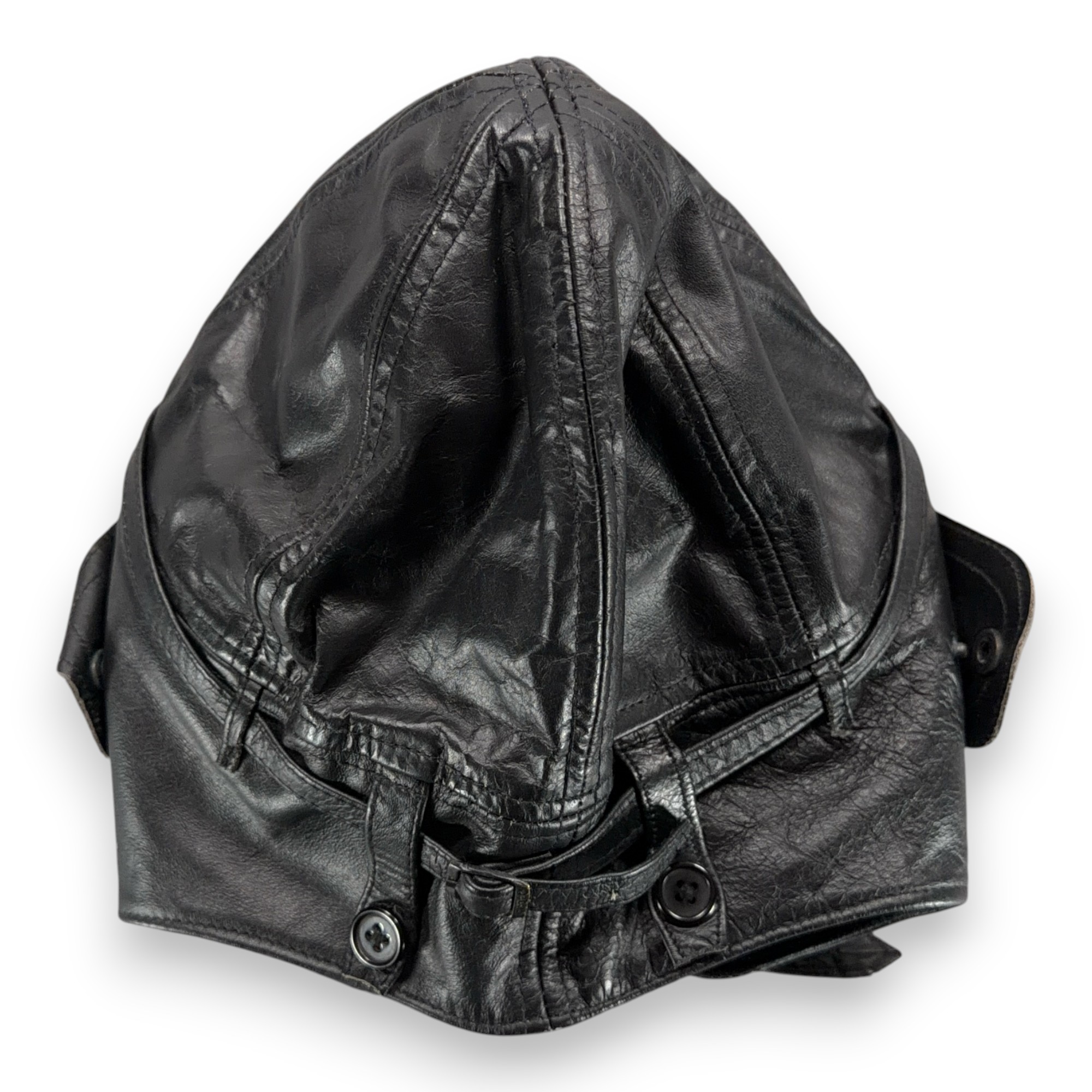 MilTec Hat LARGE Black Leather Aviator Flight Helmet Hood Cap German WWII Repro-3 MilTec Hat LARGE Black Leather Aviator Flight Helmet Hood Cap German WWII Repro