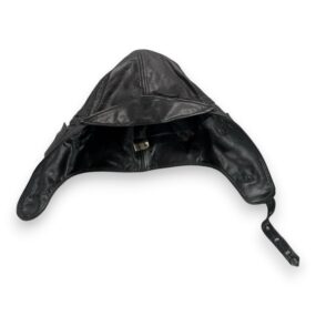 MilTec Hat LARGE Black Leather Aviator Flight Helmet Hood Cap German WWII Repro
