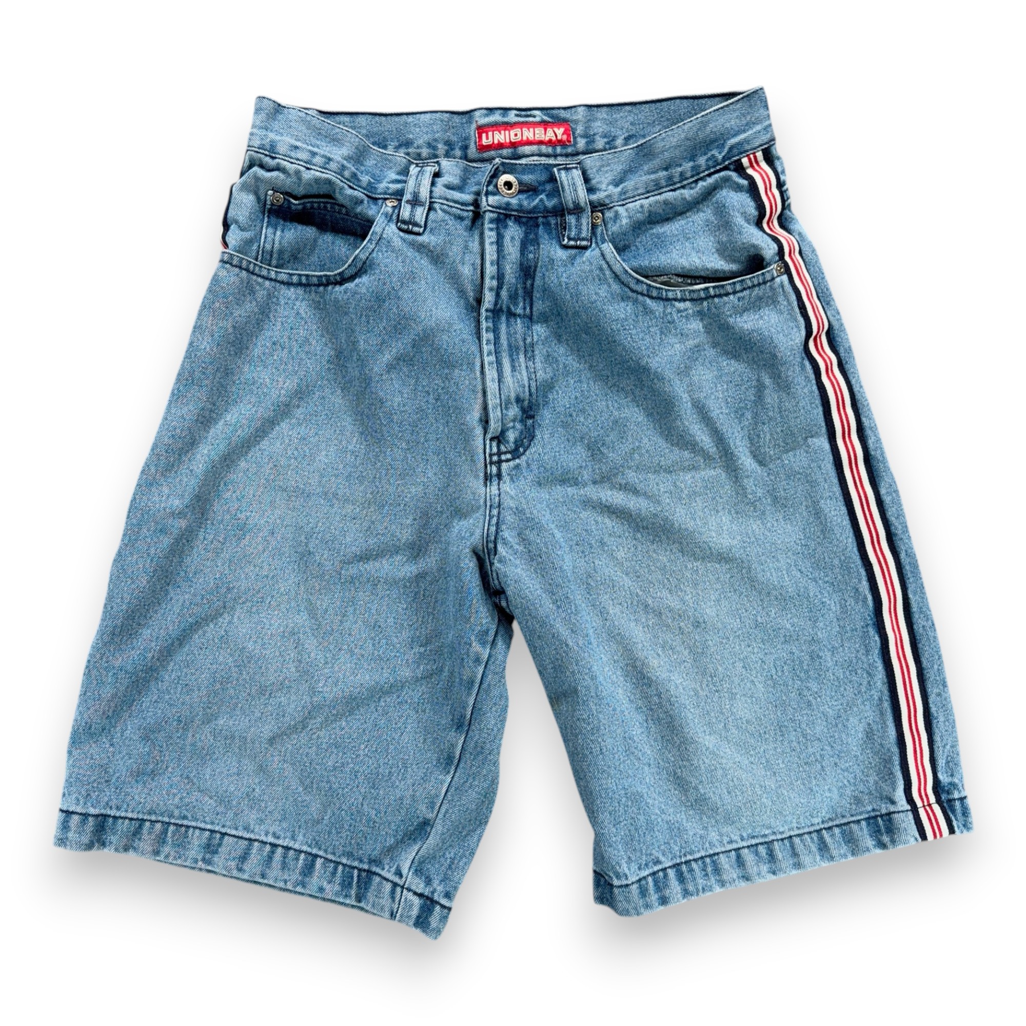 Vintage Unionbay Shorts Mens 32 Blue Baggy Wide Leg Jean Denim Skater Stripe Y2K