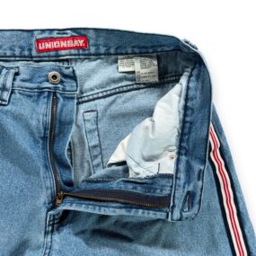 Vintage Unionbay Shorts Mens 32 Blue Baggy Wide Leg Jean Denim Skater Stripe Y2K