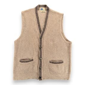 Vintage Pilgrim Sweater Adult MEDIUM Brown Cardigan Vest Sears Lamb Wool USA 60s