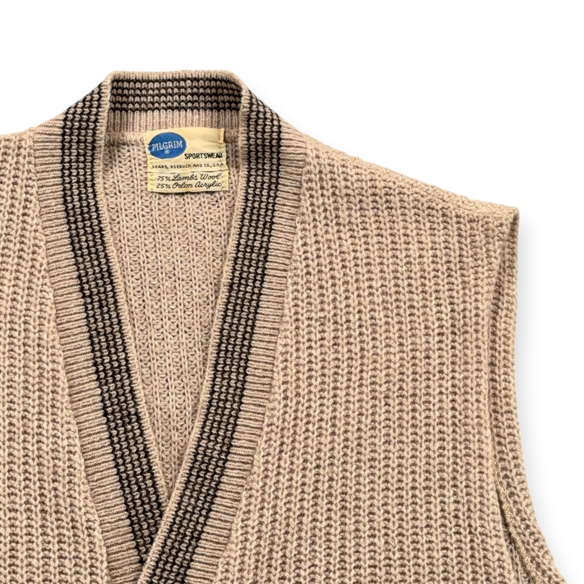 Vintage Pilgrim Sweater Adult MEDIUM Brown Cardigan Vest Sears Lamb Wool USA 60s-2 Vintage Pilgrim Sweater Adult MEDIUM Brown Cardigan Vest Sears Lamb Wool USA 60s
