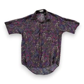 Vintage Bachrach Shirt Adult MEDIUM Purple Paisley Floral Rayon USA 90s