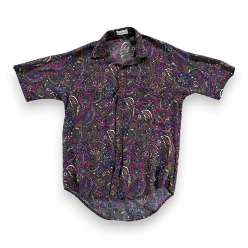 Vintage Bachrach Shirt Adult MEDIUM Purple Paisley Floral Rayon USA 90s